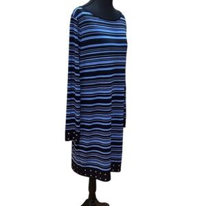 Michael Kors Blue Striped Long Sleeved Straight Line Dress. Comfortable Fabric